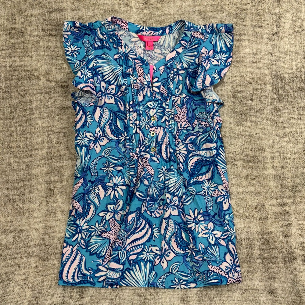 Lilly Pulitzer Golda Blouse Amalfi Blue Sound The Sirens Small